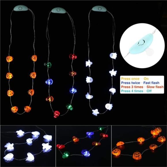 BRAND NEW Halloween Eve Party Accessories, Lighting Up LED Necklace Set of 3 - Picture 3 of 9